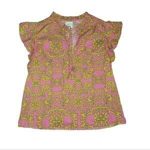 MISA Los Angeles size small short sleeve ruffle sleeve pink and gold top